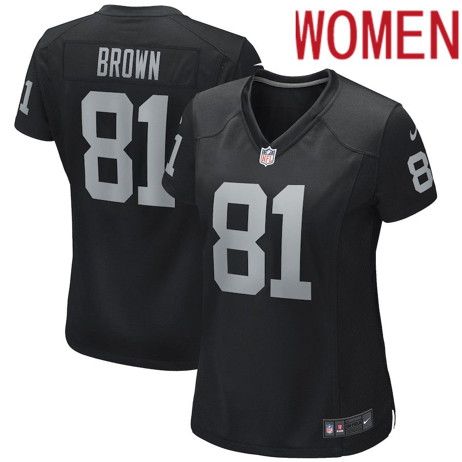 Women Oakland Raiders #81 Tim Brown Nike Black Game Retired Player NFL Jersey